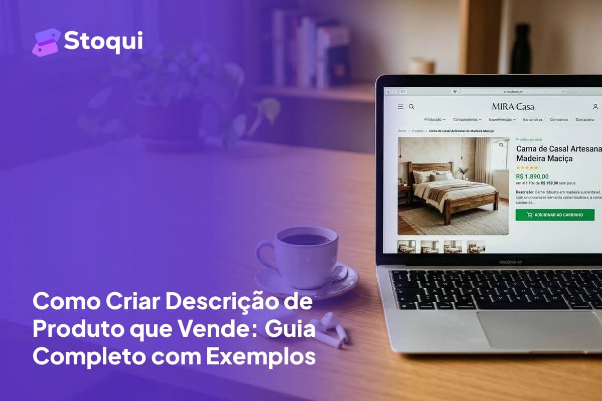 Laptop mostrando página de produto brasileira com preço em reais e botão adicionar ao carrinho