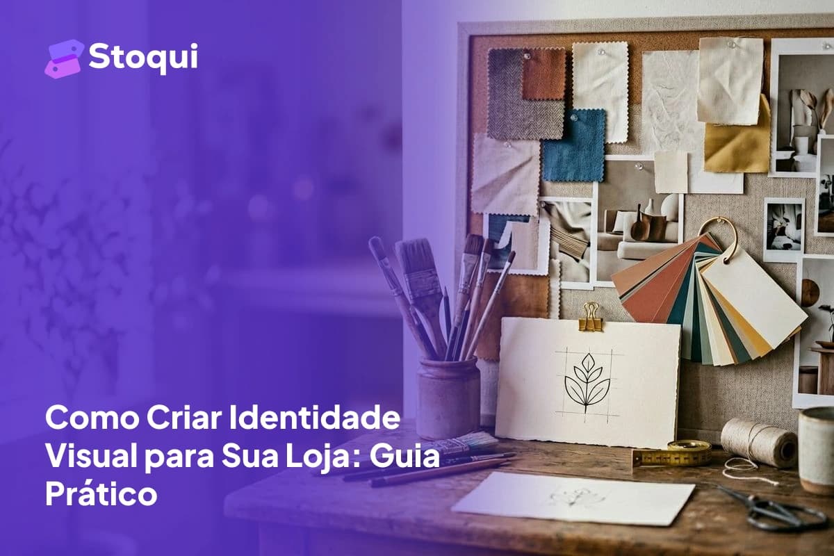 Mesa de designer com paleta de cores, amostras de tipografia e mood board para criação de identidade visual