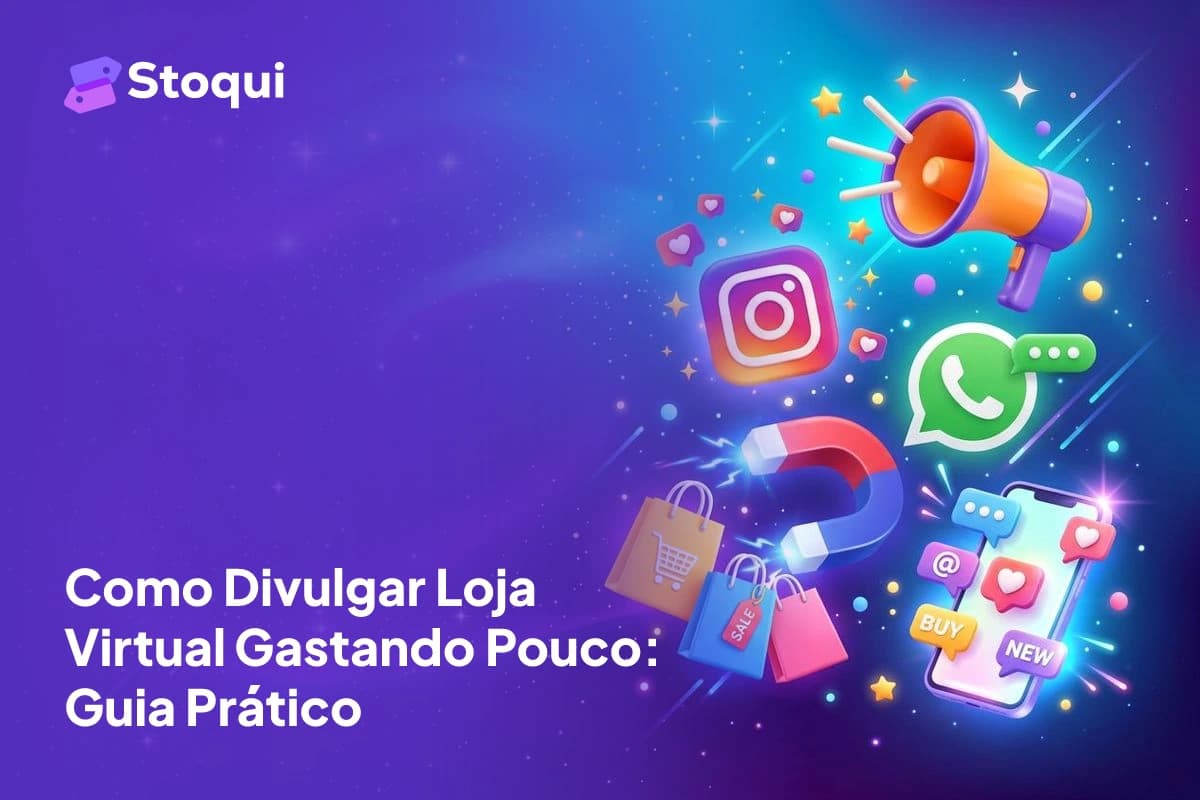Ilustração 3D de ícones de marketing digital com megafone, Instagram, WhatsApp e sacolas de compras