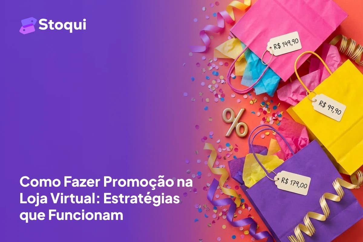 Sacolas de compras coloridas com etiquetas de preço e confete representando promoções de loja virtual