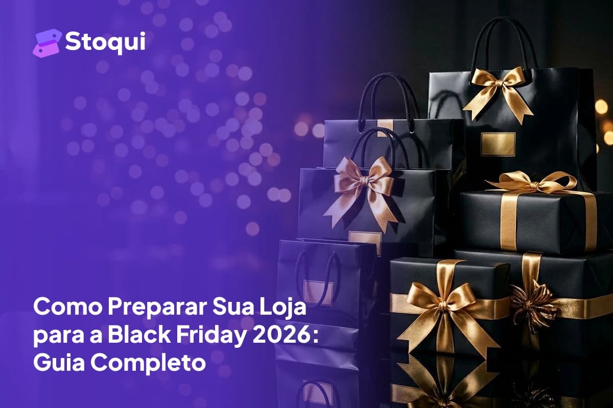 Sacolas e caixas de presente pretas com laços dourados para preparação da Black Friday