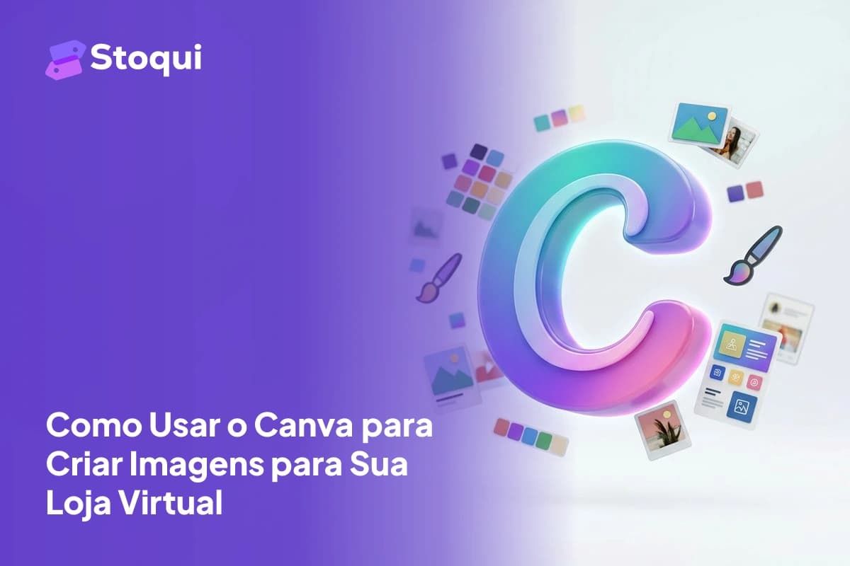 Logo 3D do Canva com elementos de design flutuantes como paletas de cores e pincéis
