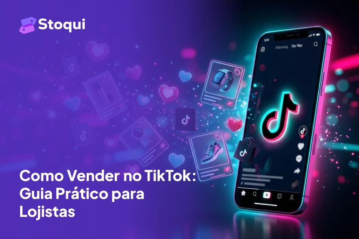 Smartphone com logo do TikTok e ícones de compras para vender produtos na plataforma