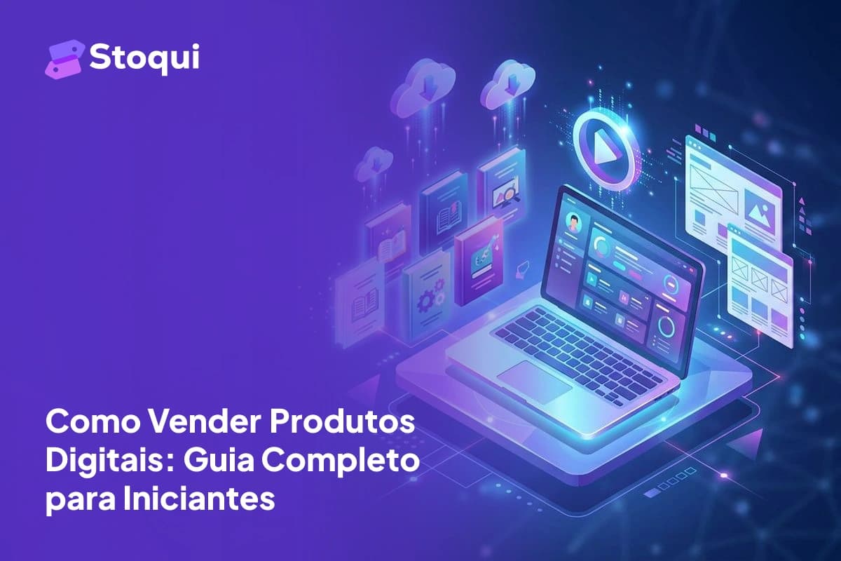 Ilustração isométrica de produtos digitais como e-books, cursos online e templates para venda
