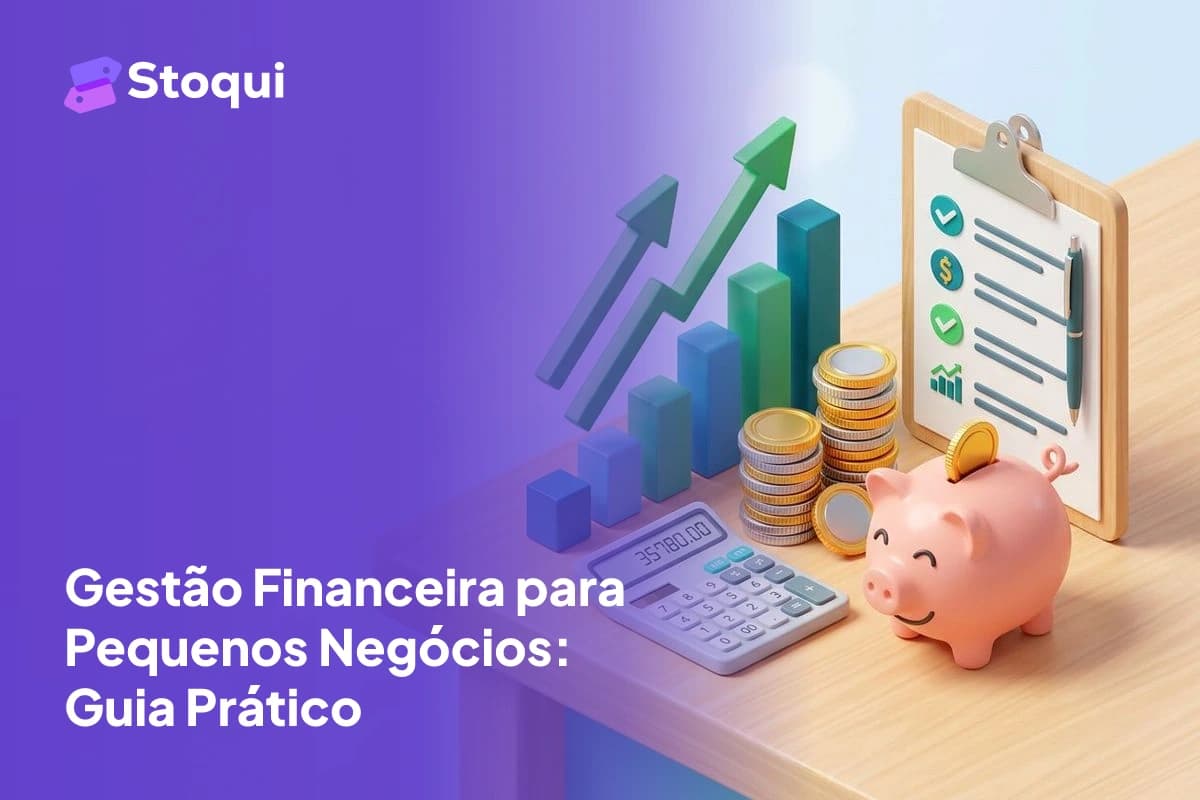 Ilustração 3D de elementos de gestão financeira como calculadora, gráficos, moedas e cofre