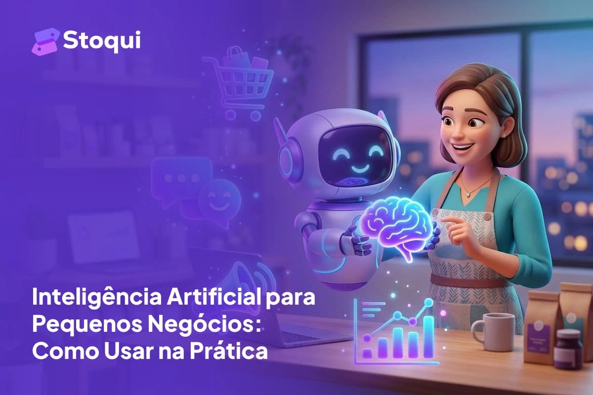 Ilustração 3D de robô assistente com ícones de inteligência artificial e ferramentas de negócios