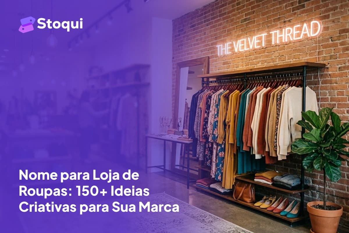 Interior de boutique estilosa com arara de roupas coloridas e letreiro neon na parede