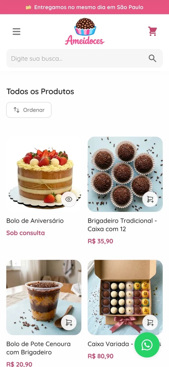 O mesmo aplicativo de vendas no celular, pronto para o cliente comprar