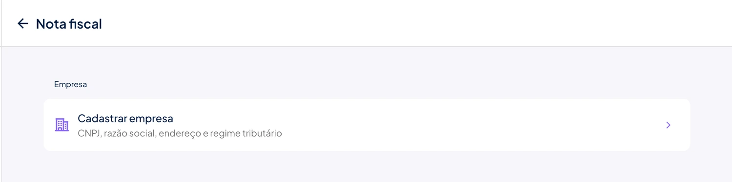Tela Nota fiscal no app do Stoqui com o cadastro de empresa para emissão de NF-e e NFC-e