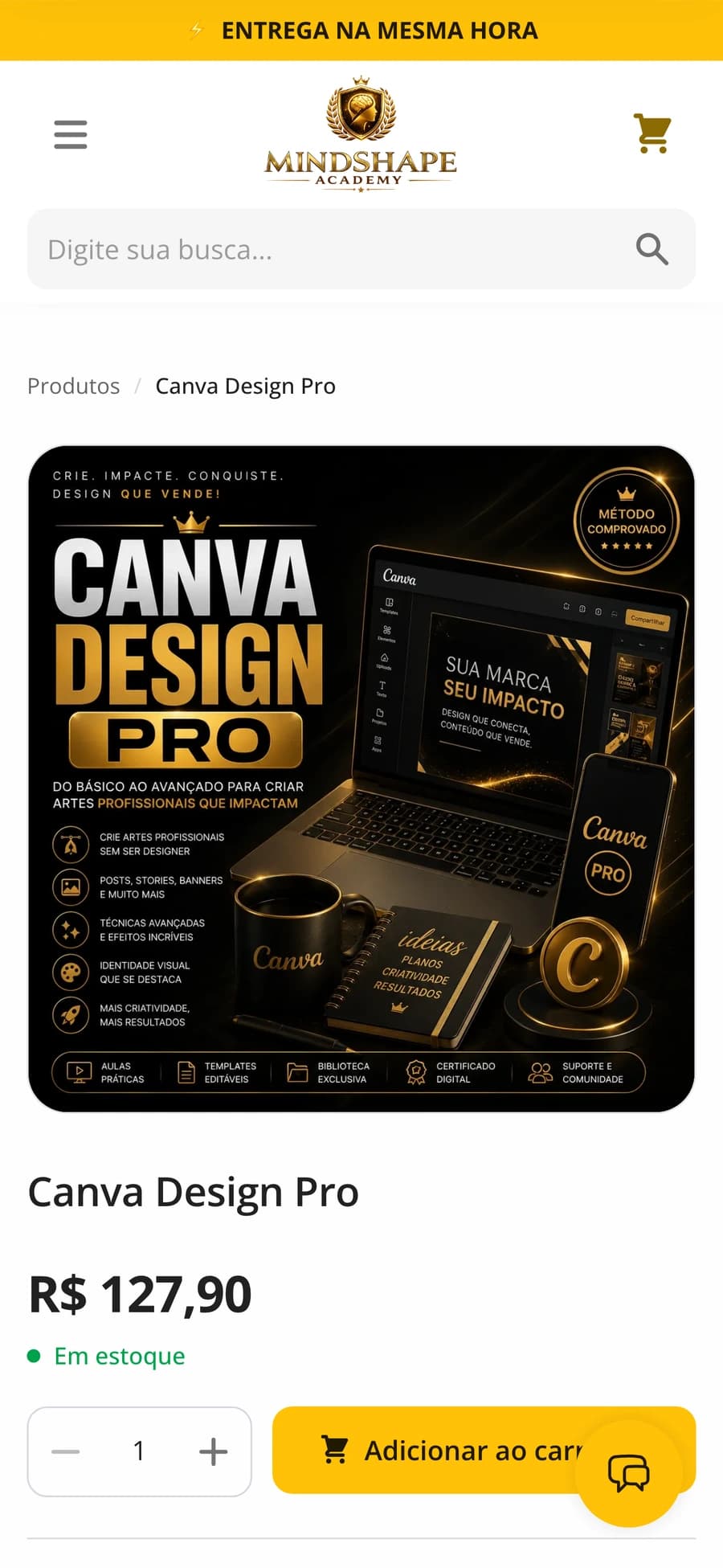 Página de produto Canva Design Pro na loja Mindshape com botão Adicionar ao carrinho