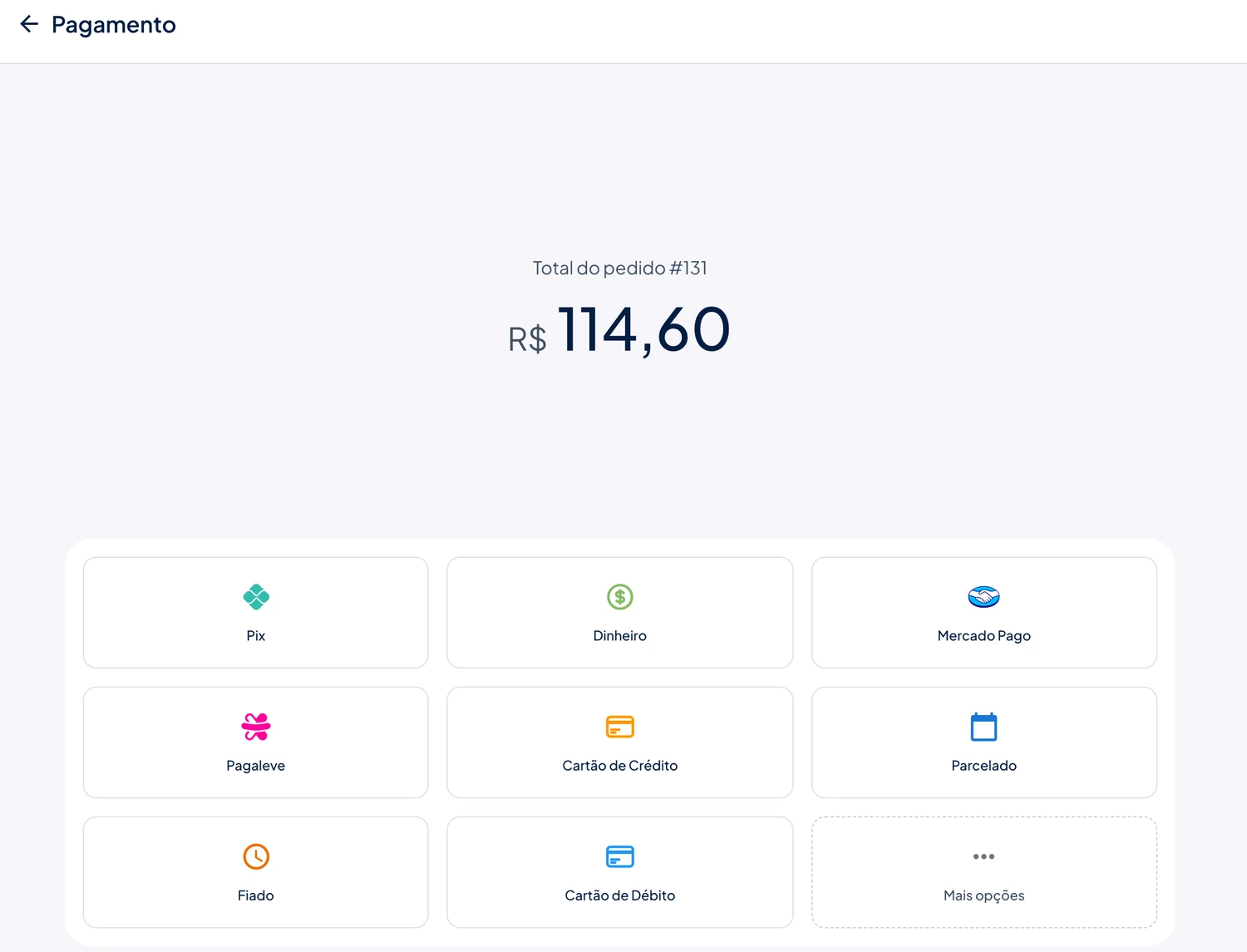 Tela de pagamento do Stoqui com as formas Fiado e Parcelado ao lado de PIX, dinheiro e cartão