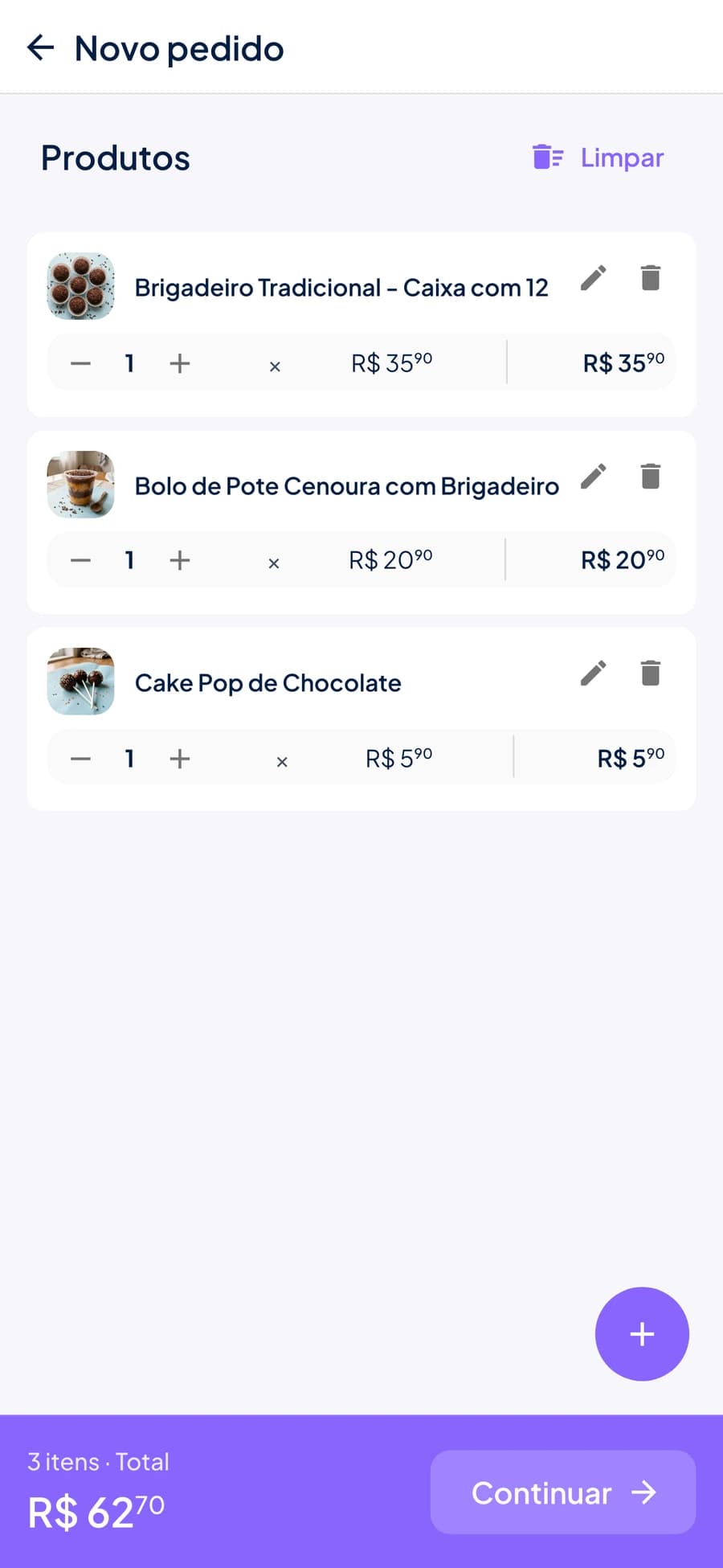 Carrinho de venda do PDV do Stoqui com os produtos adicionados