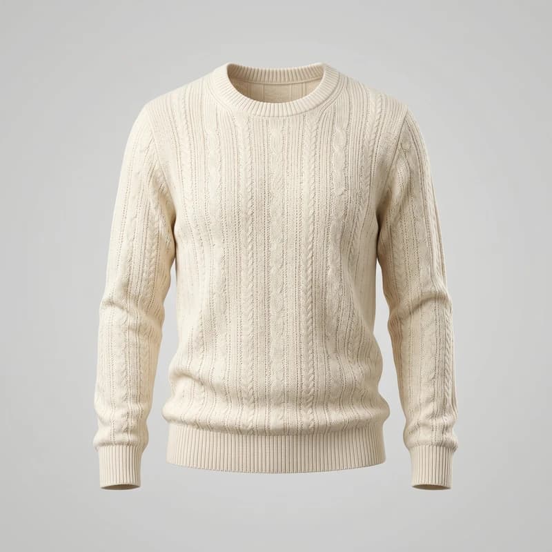 Blusa de tricô creme em loja de roupas no Stoqui, foto tratada com IA