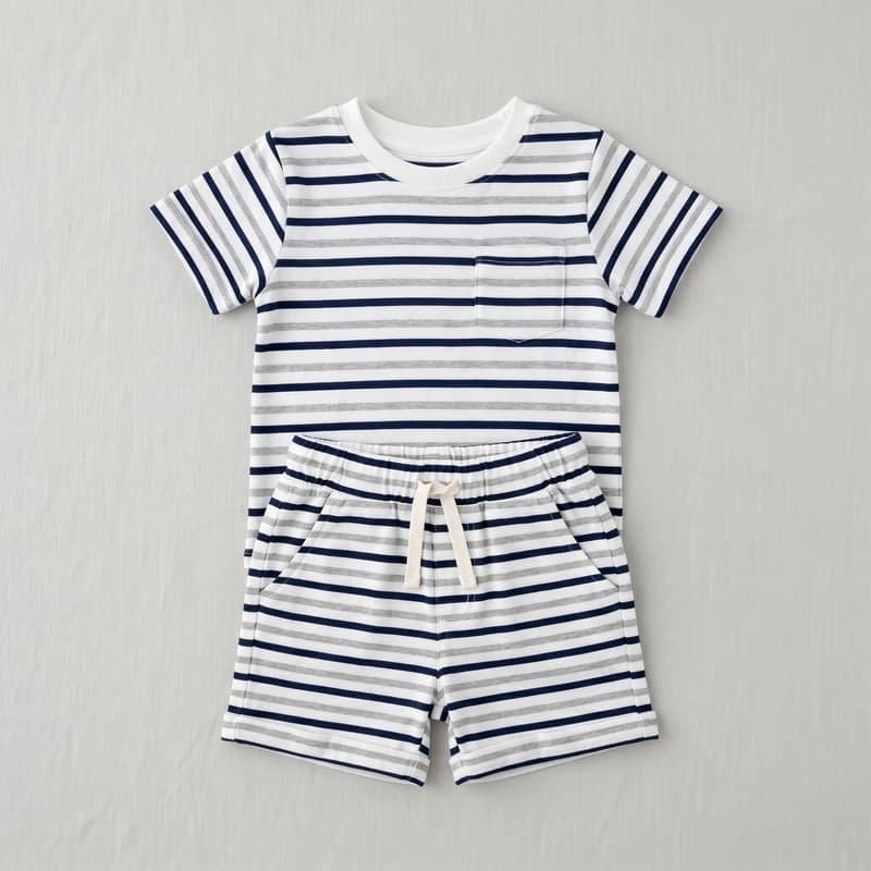 Conjunto de roupa infantil em loja de roupas no Stoqui, foto tratada com IA