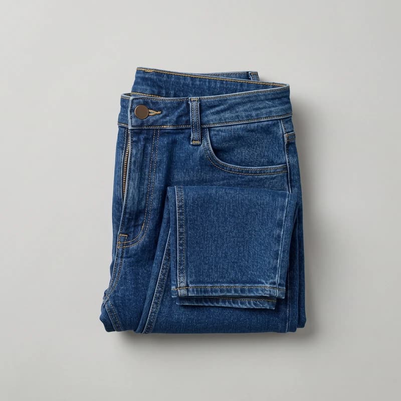 Calça jeans cintura alta em loja de roupas no Stoqui, foto tratada com IA