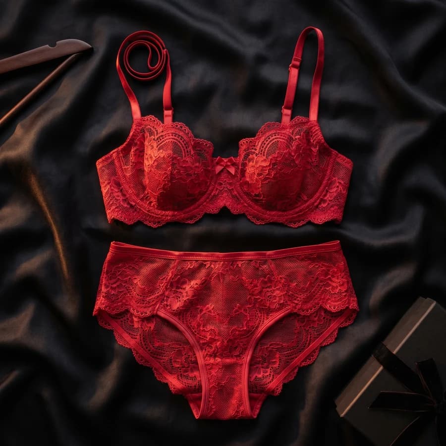 Conjunto de lingerie de renda em loja de moda íntima no Stoqui